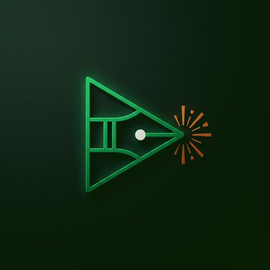 A play button drawn in green lines emitting an orange creative spark.